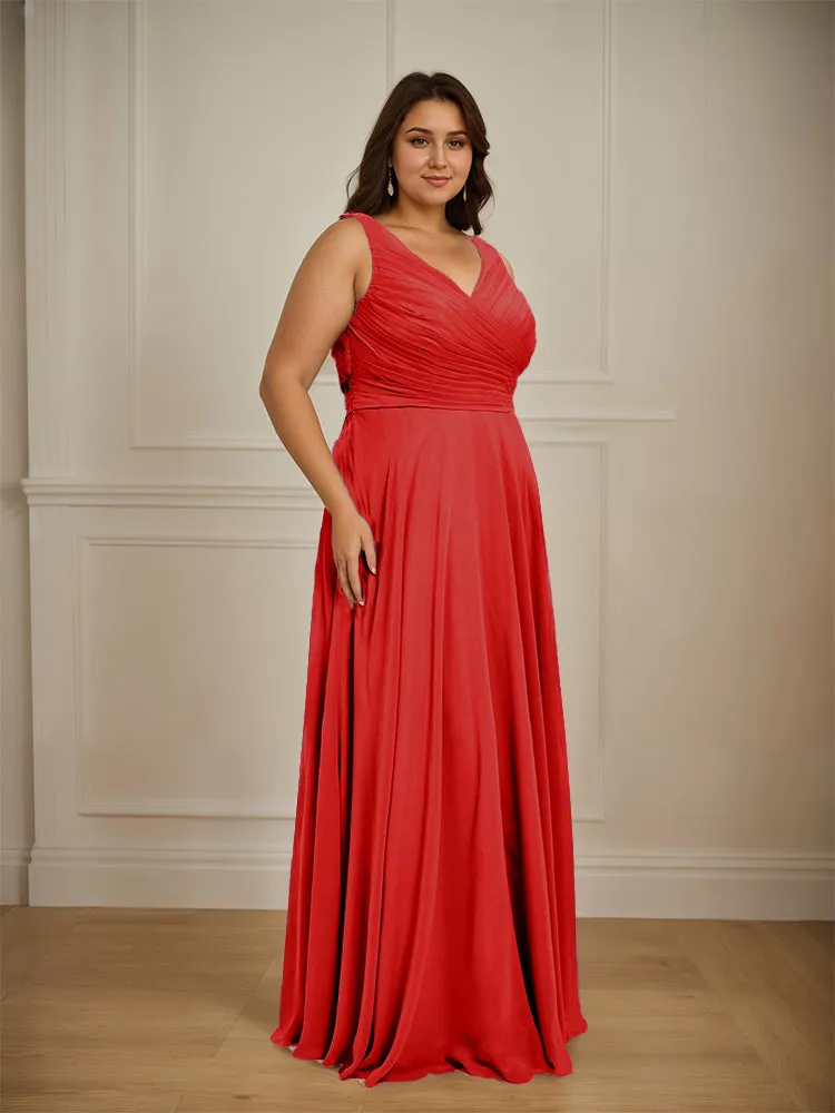 Ruched V Neck Plus Size Floor Length Bridesmaid Dresses