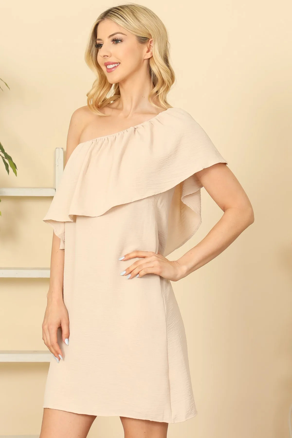 Ruffle One Shoulder Solid Dress