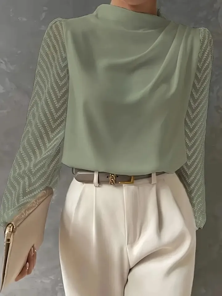 Samanta® | Blouse With Illusion Sleeves And Ruched Mocha Neckline