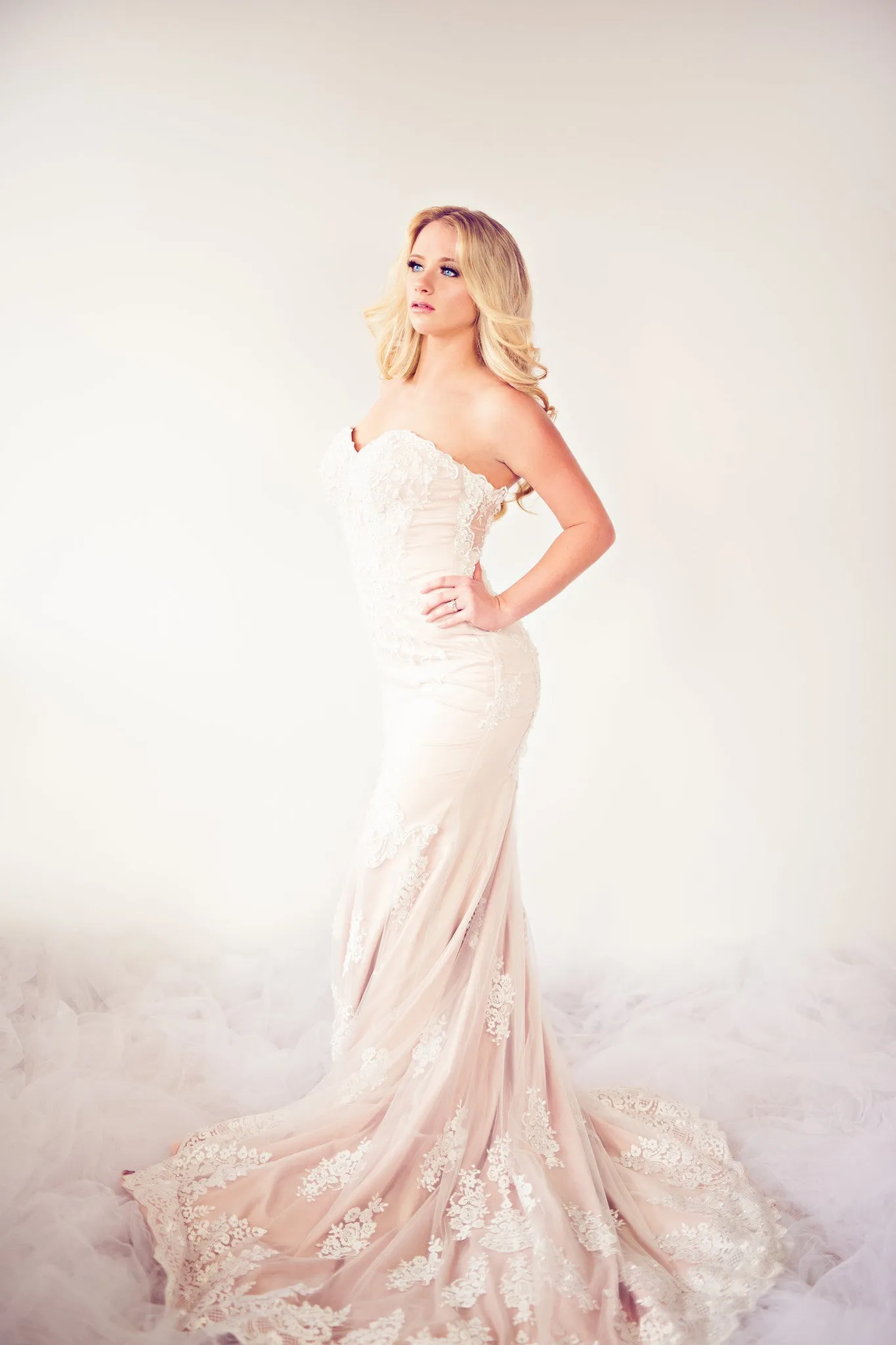 SAMPLE SALE/ Sheath Beaded Lace Wedding Dress (# IngaLisa)