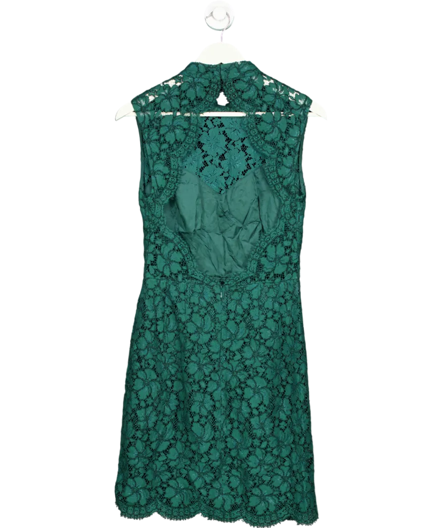 Sandro Green Lace High Neck Mini Dress UK S