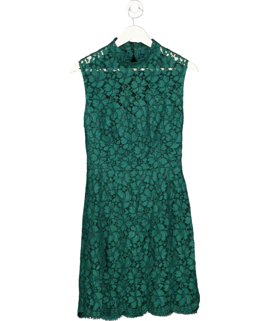 Sandro Green Lace High Neck Mini Dress UK S