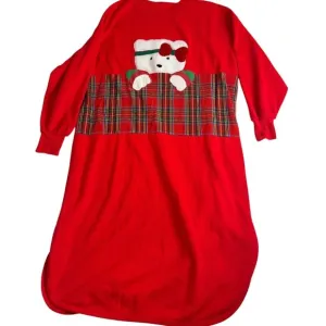 Santa Bear Nightgown Christmas Holiday Plaid Bear Applique Red Size L
