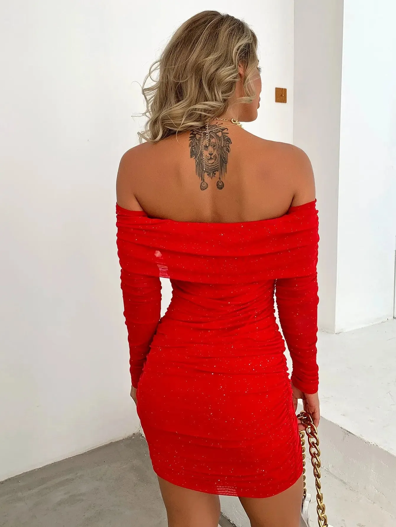 'Saskia' Glitter Mesh Ruched Mini Dress
