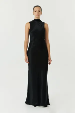 SATIN BIAS COWL BACK MAXI | BLACK