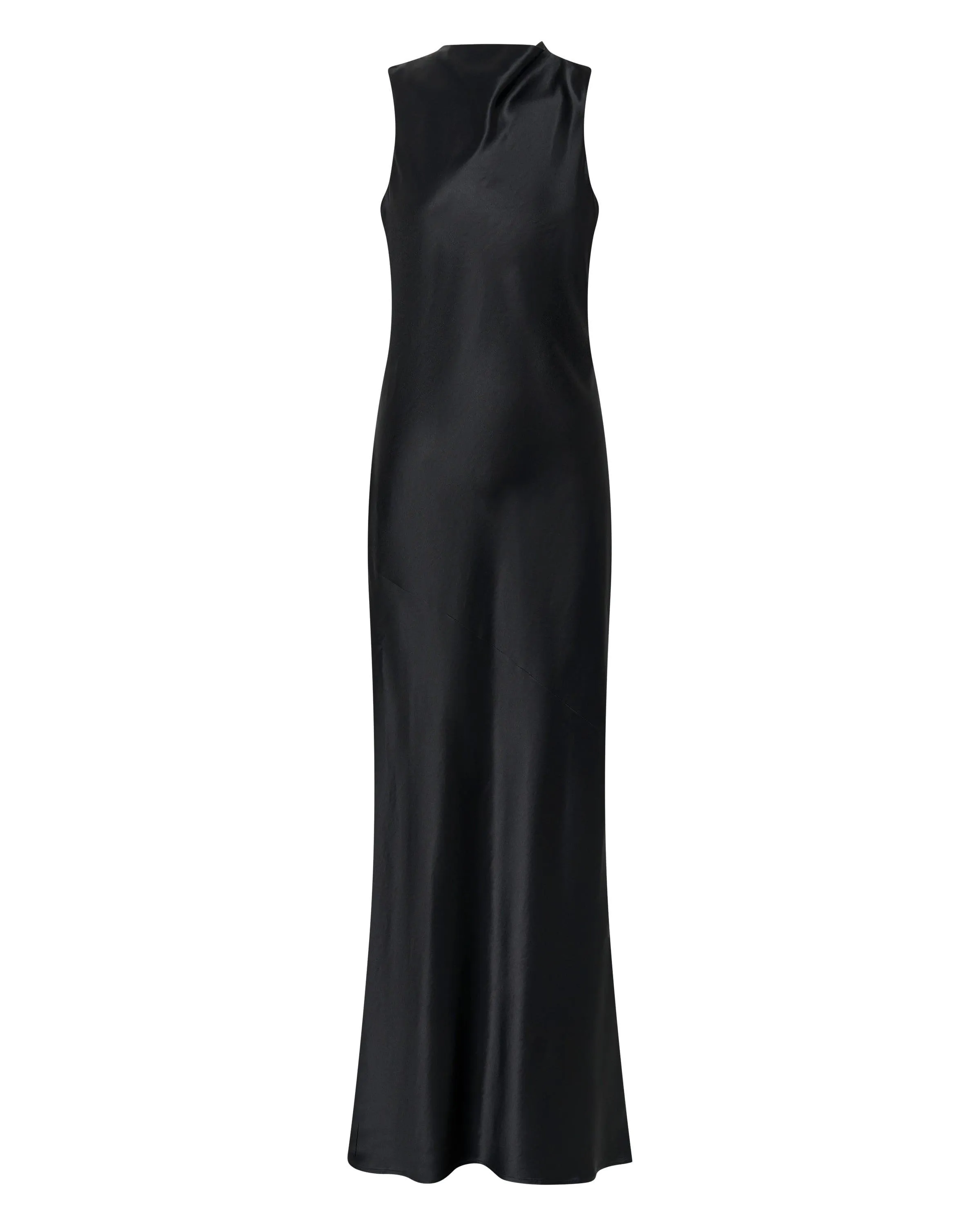 SATIN BIAS COWL BACK MAXI | BLACK