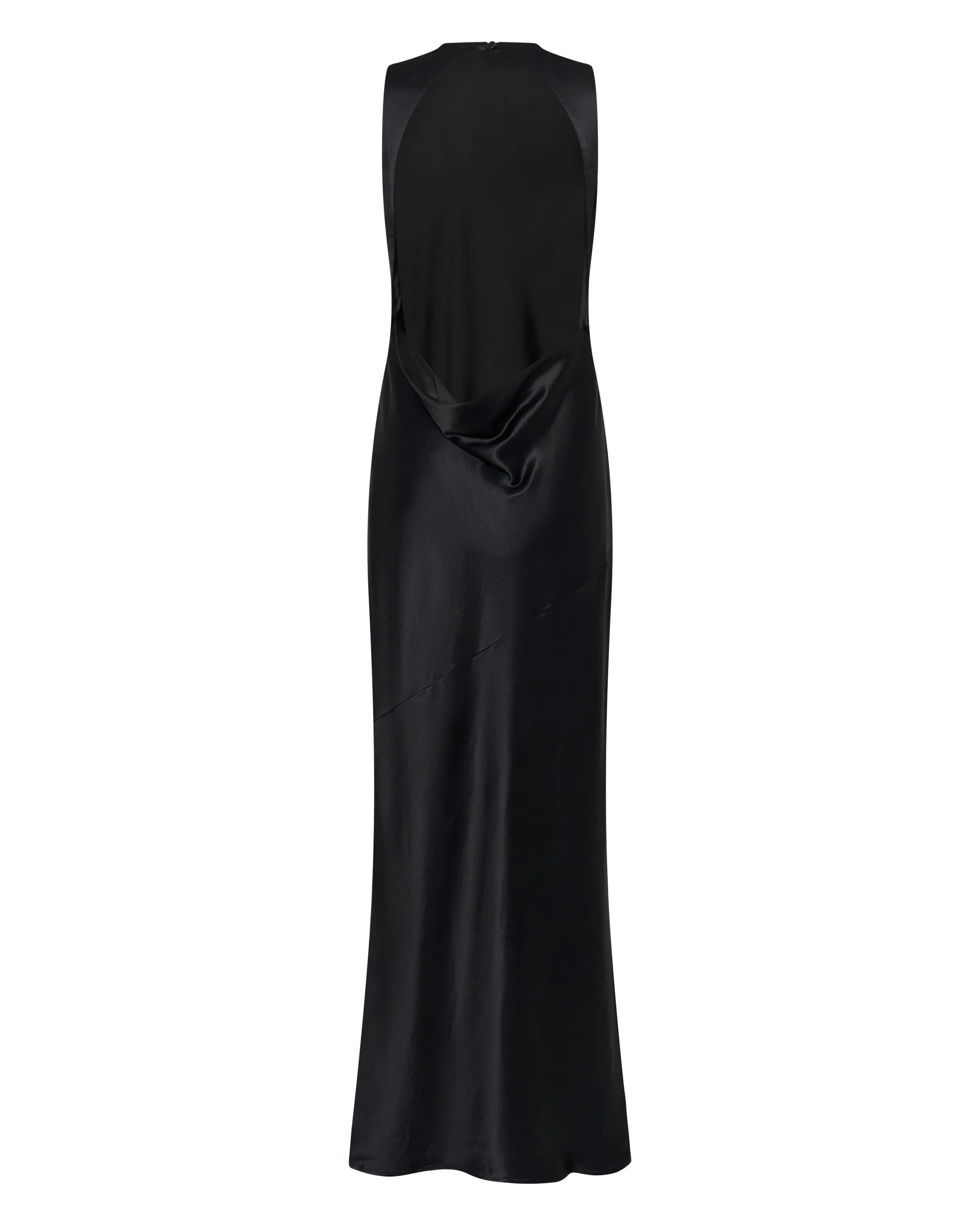 SATIN BIAS COWL BACK MAXI | BLACK