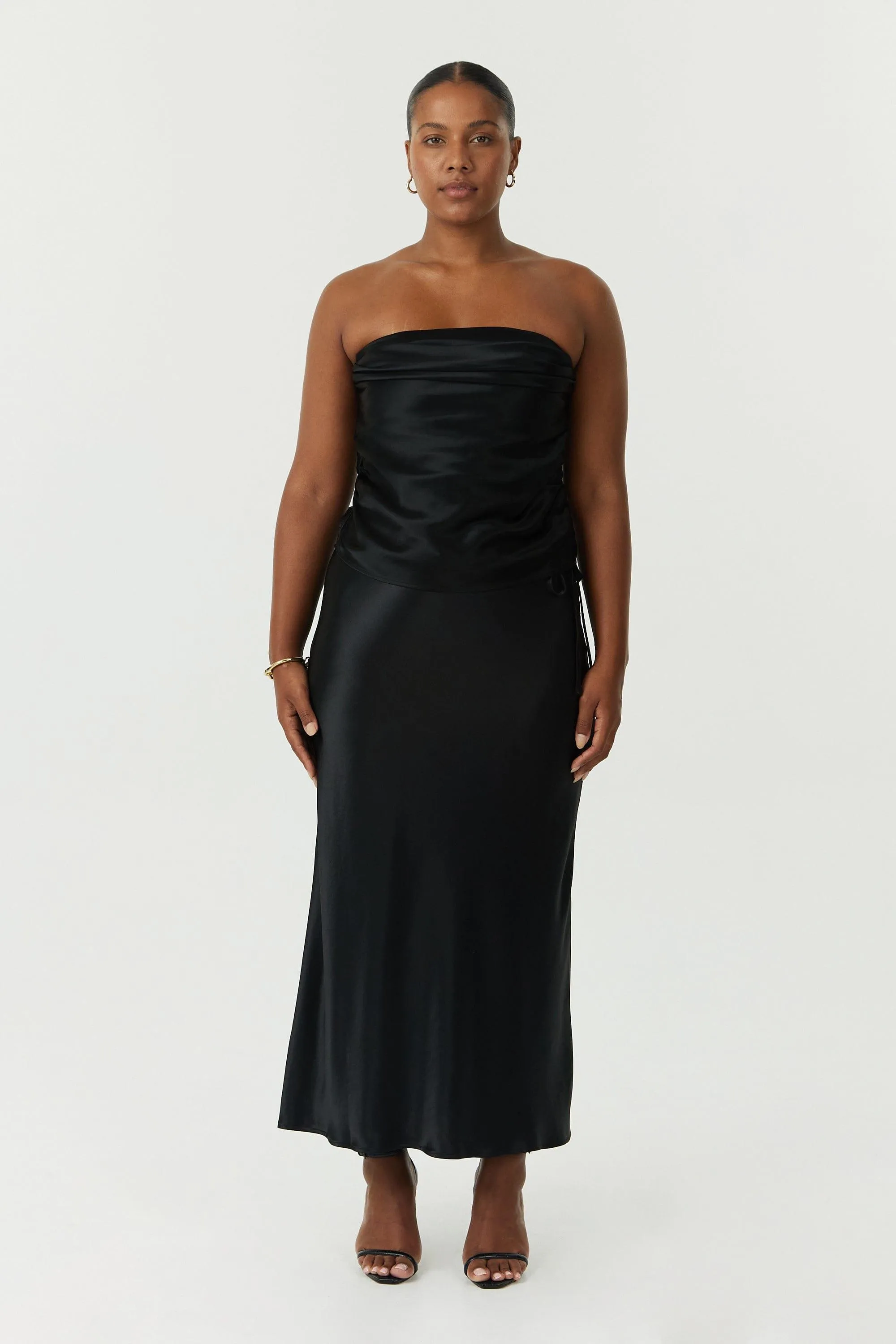SATIN BIAS TIE SIDE SKIRT | BLACK