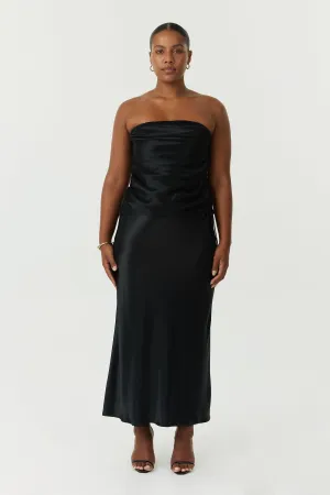 SATIN BIAS TIE SIDE SKIRT | BLACK