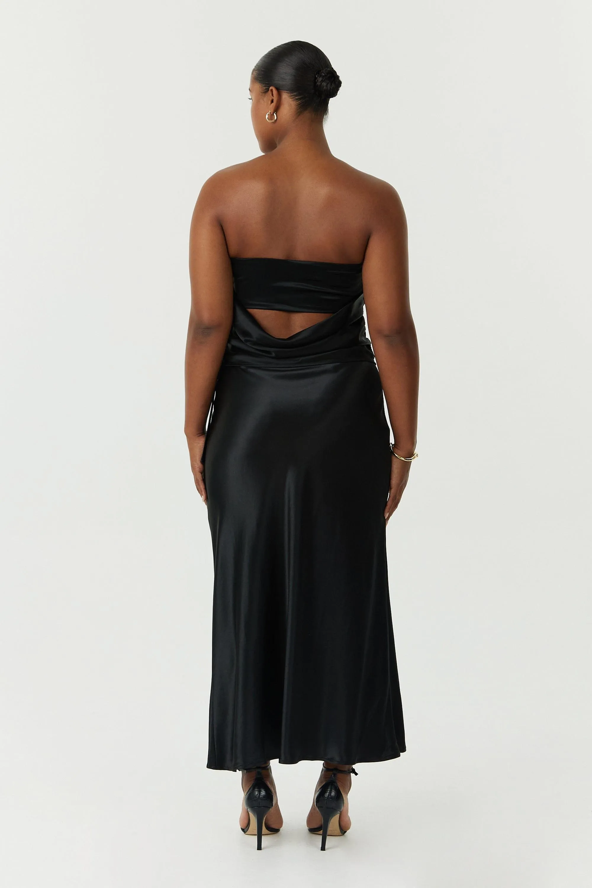 SATIN BIAS TIE SIDE SKIRT | BLACK