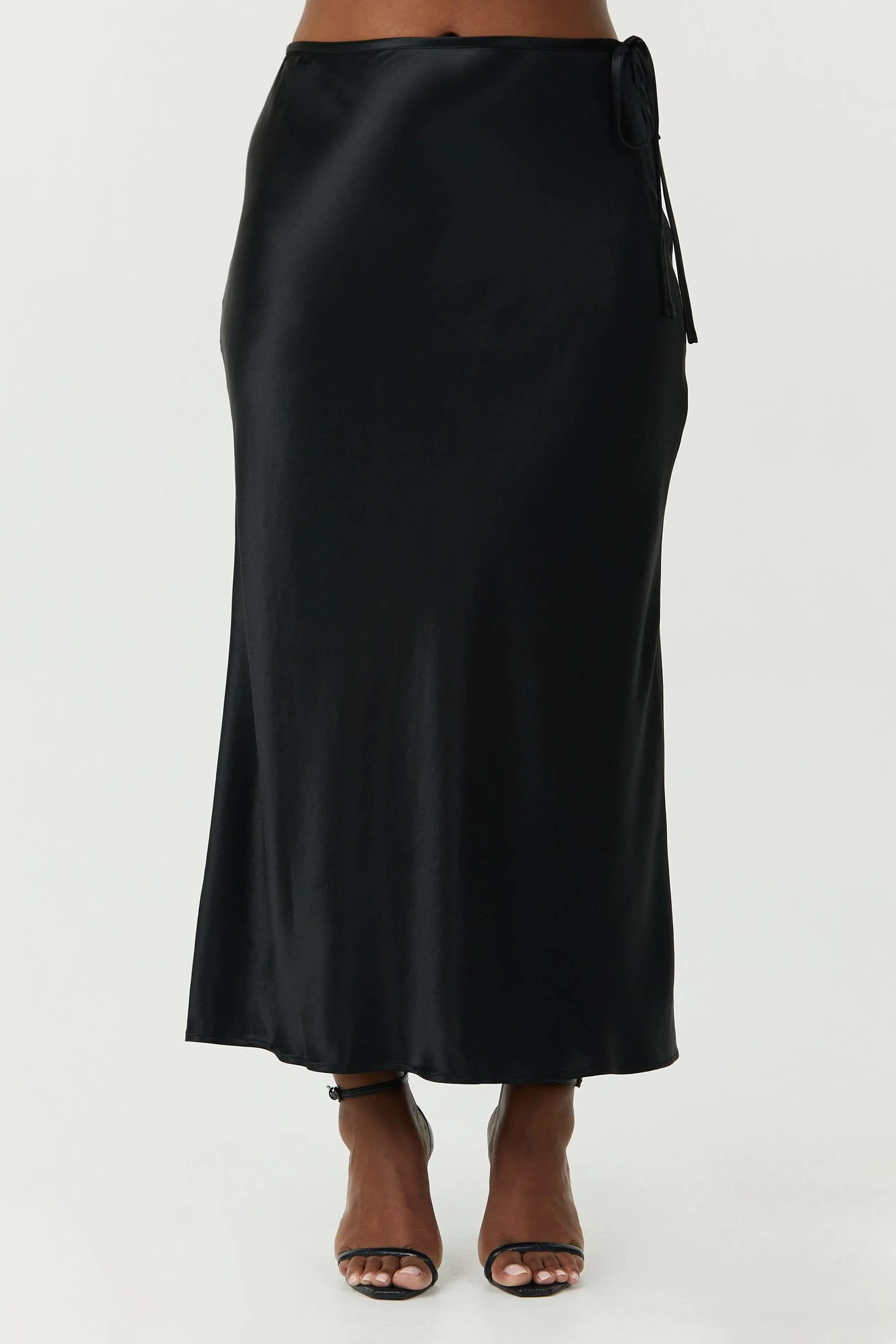 SATIN BIAS TIE SIDE SKIRT | BLACK