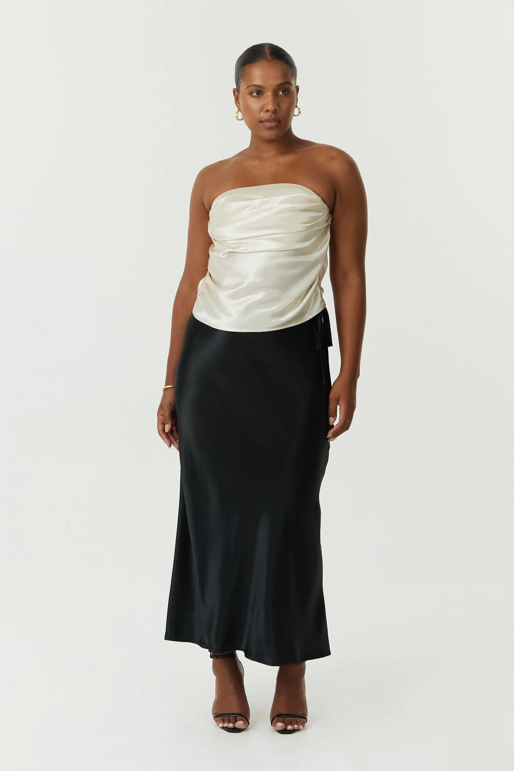 SATIN BIAS TIE SIDE SKIRT | BLACK