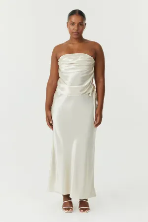SATIN BIAS TIE SIDE SKIRT | BUTTERCREAM