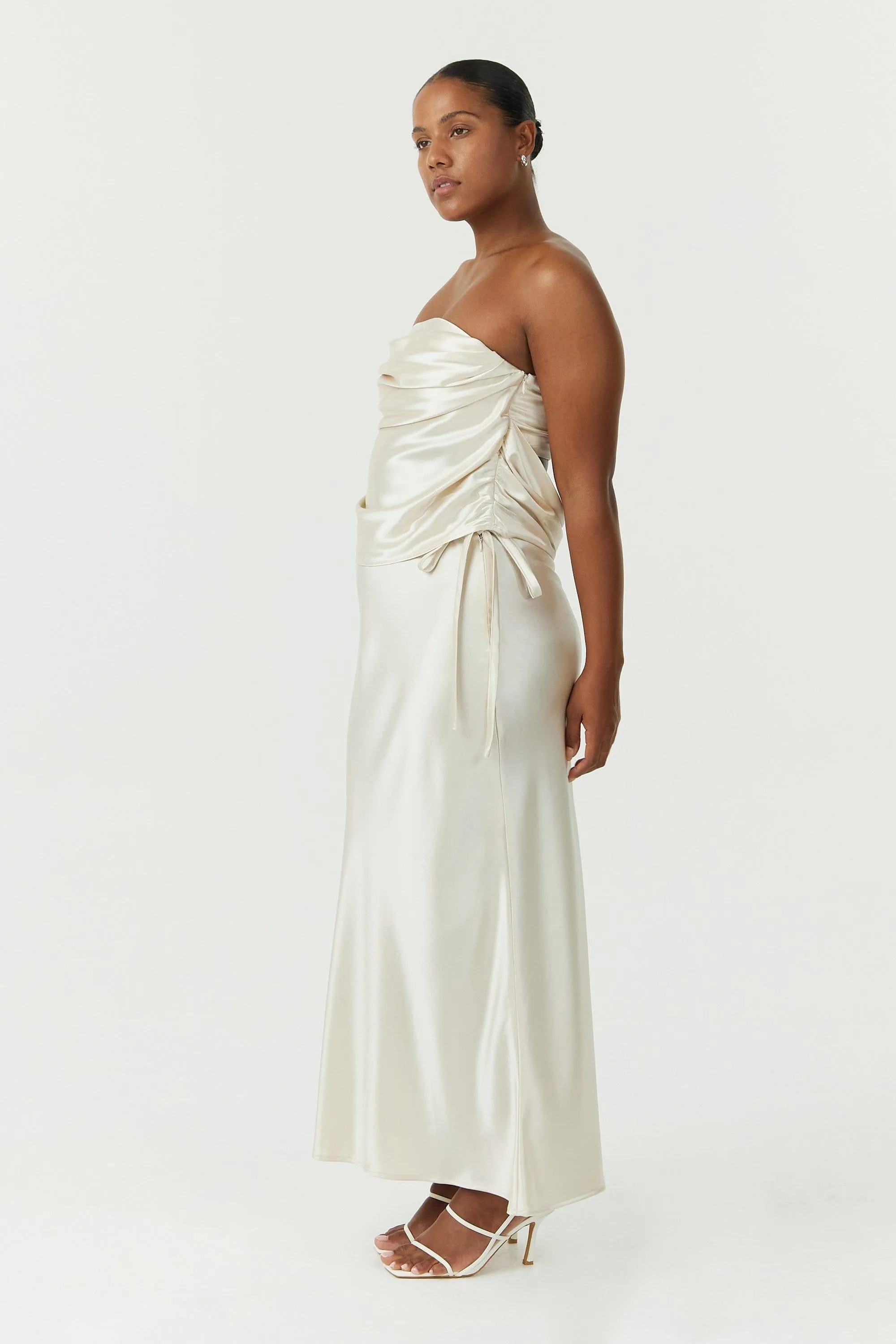 SATIN BIAS TIE SIDE SKIRT | BUTTERCREAM