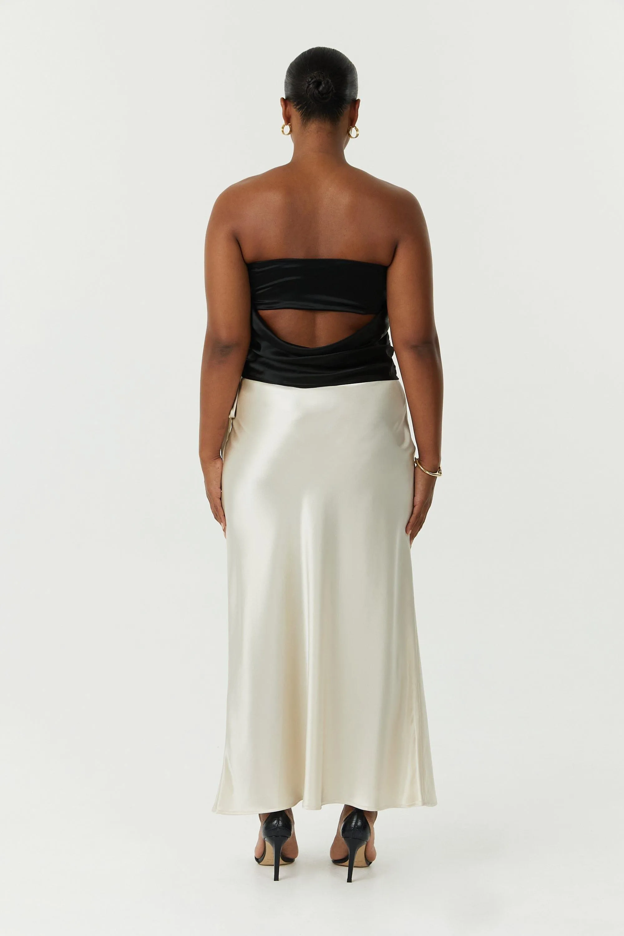SATIN BIAS TIE SIDE SKIRT | BUTTERCREAM