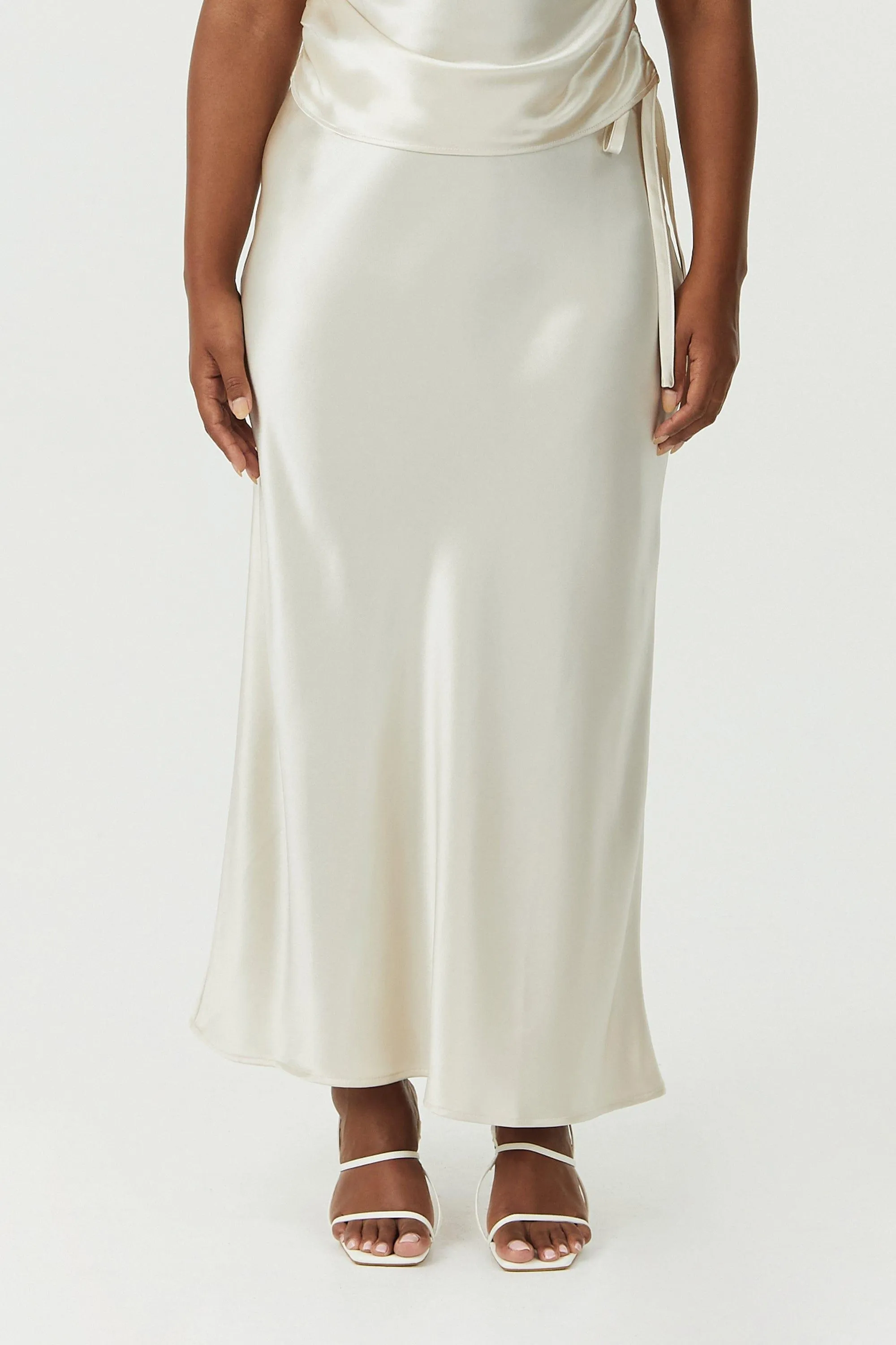 SATIN BIAS TIE SIDE SKIRT | BUTTERCREAM
