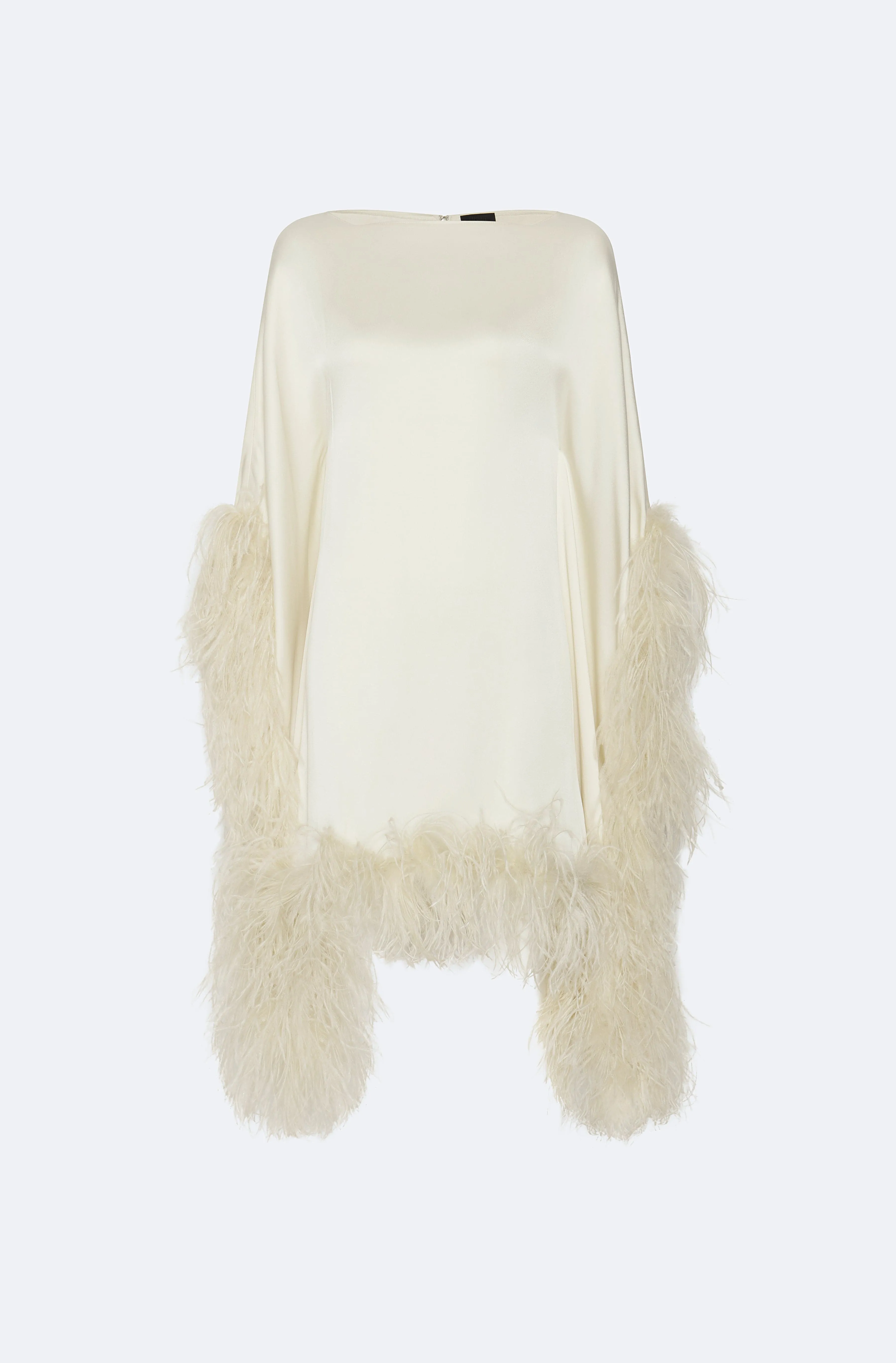 Satin Cape Dress With Feathers