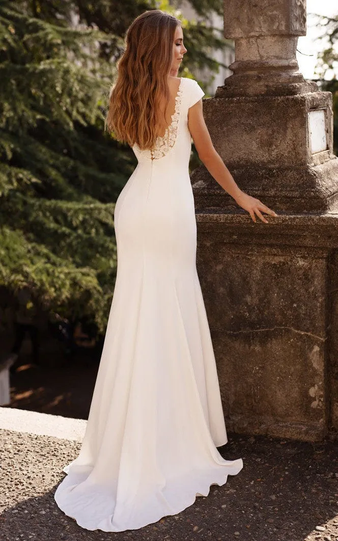 Satin Mermaid Romantic V-neck Wedding Dress With Open Back And Appliques-716559