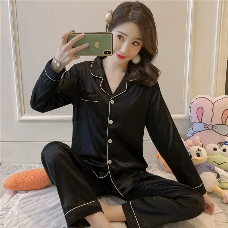 Satin Silk Long Sleeve Sleepwear Set