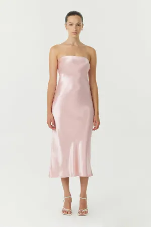 SATIN TIE BACK STRAPLESS MIDI | FAIRYFLOSS