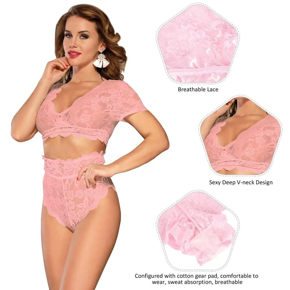 Scandals High Waist Lace Lingerie- Bra Panty Underwear Set