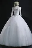 Scoop Ball Gown Bateau Long Tulle Wedding Dress With Lace-715482