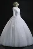Scoop Ball Gown Bateau Long Tulle Wedding Dress With Lace-715482