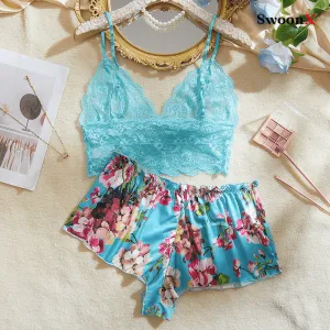 Seductive Lace Lingerie Set - Sheer Bra & Shorts Ensemble