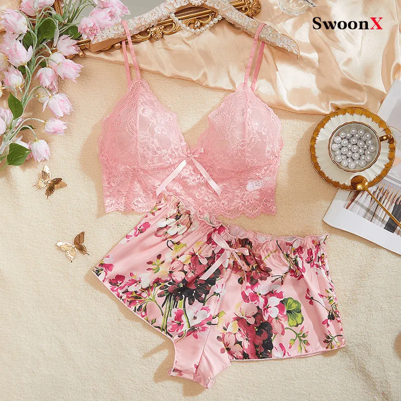Seductive Lace Lingerie Set - Sheer Bra & Shorts Ensemble