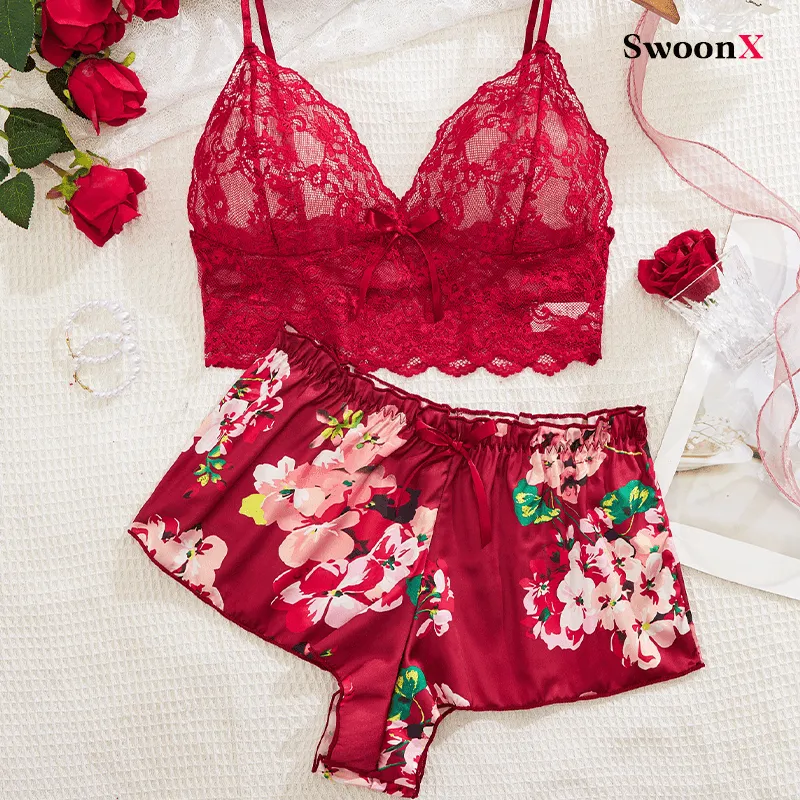 Seductive Lace Lingerie Set - Sheer Bra & Shorts Ensemble