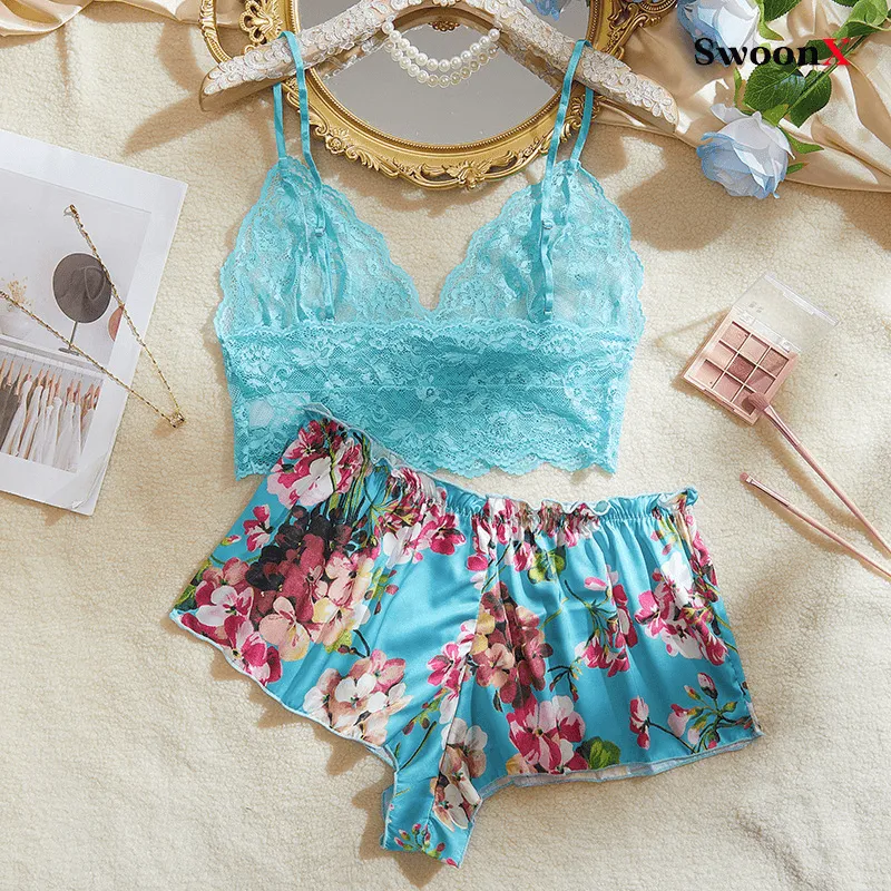 Seductive Lace Lingerie Set - Sheer Bra & Shorts Ensemble
