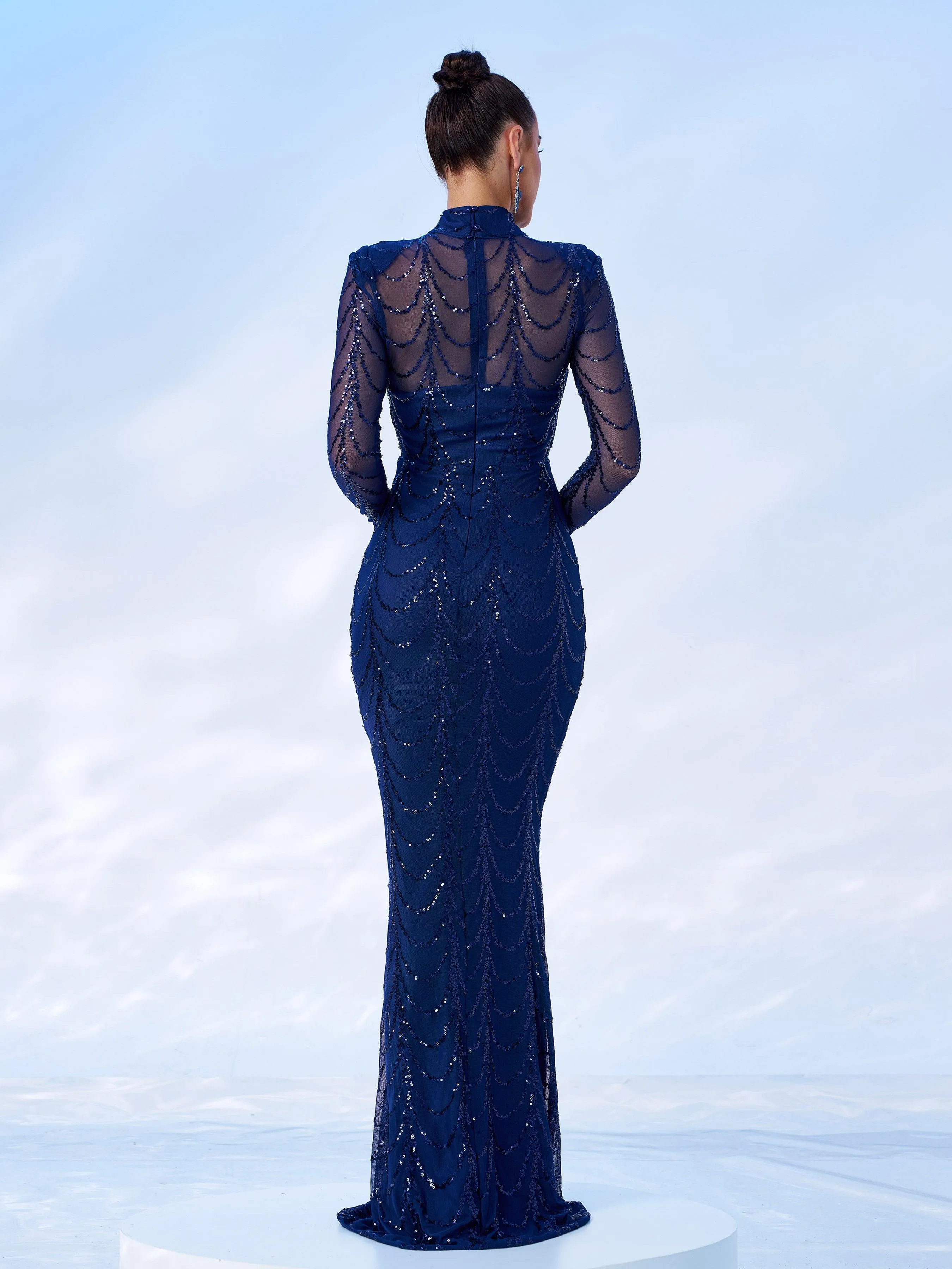 See-through Ripple Cocktail Dress M0032
