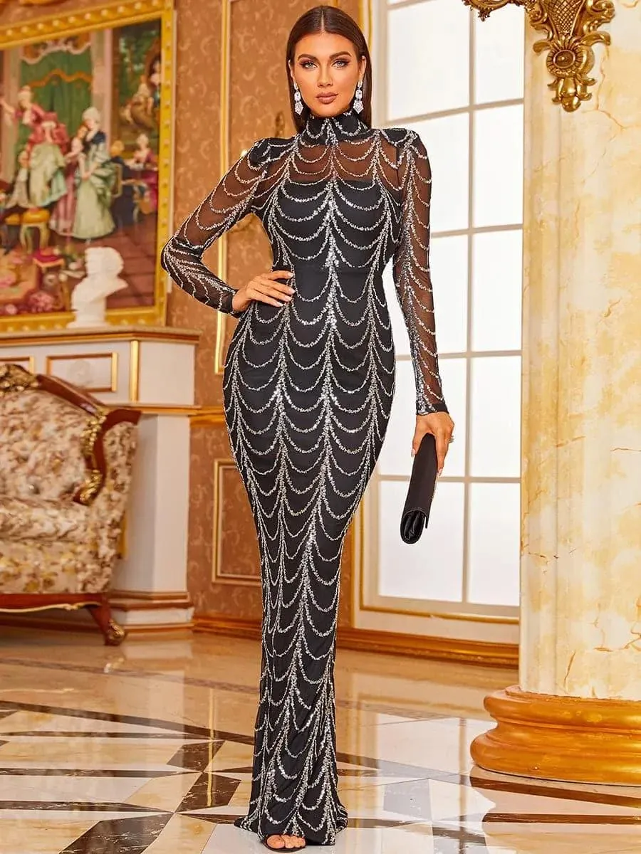 See-through Ripple Cocktail Dress M0032