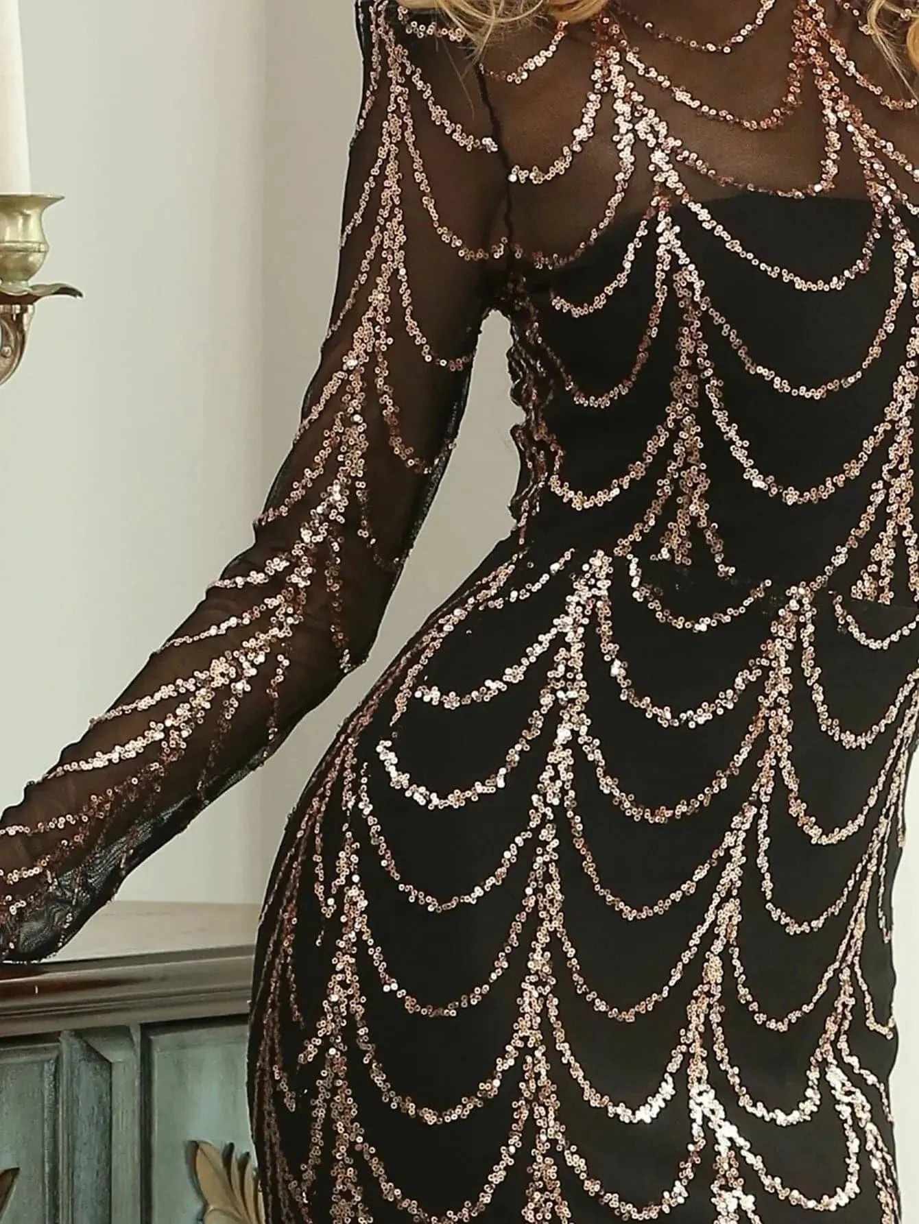 See-through Ripple Cocktail Dress M0032