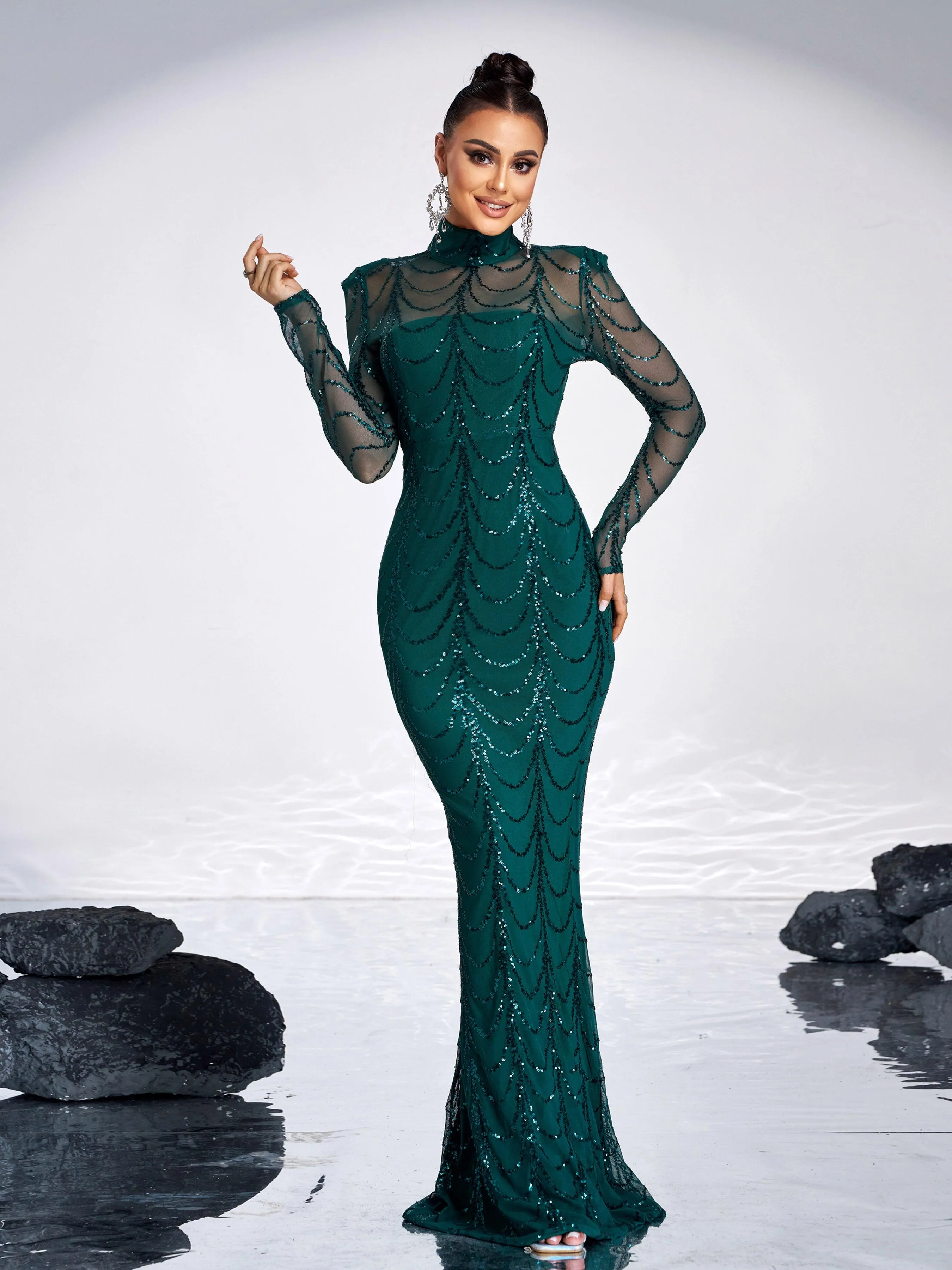 See-through Ripple Cocktail Dress M0032