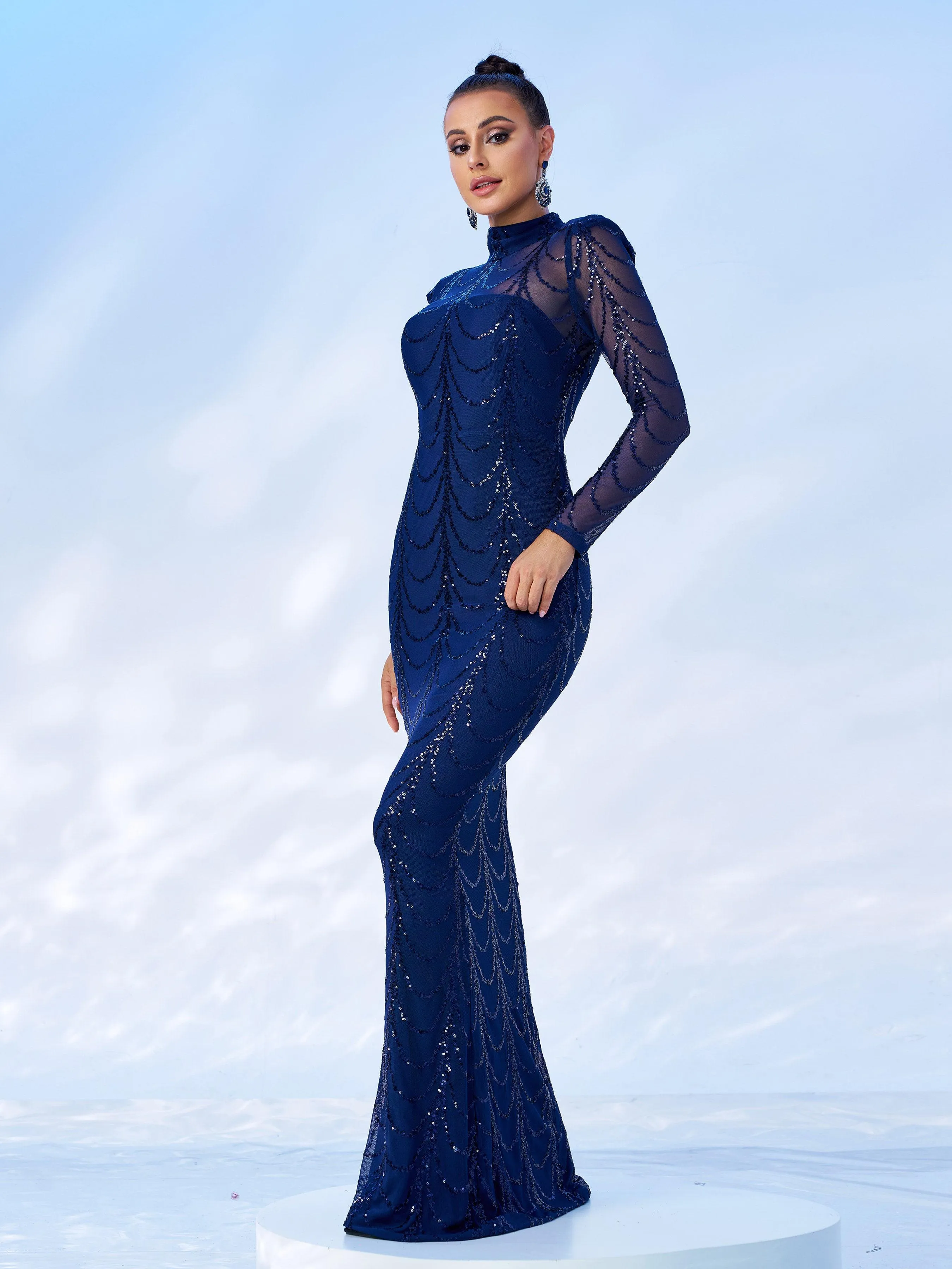 See-through Ripple Cocktail Dress M0032