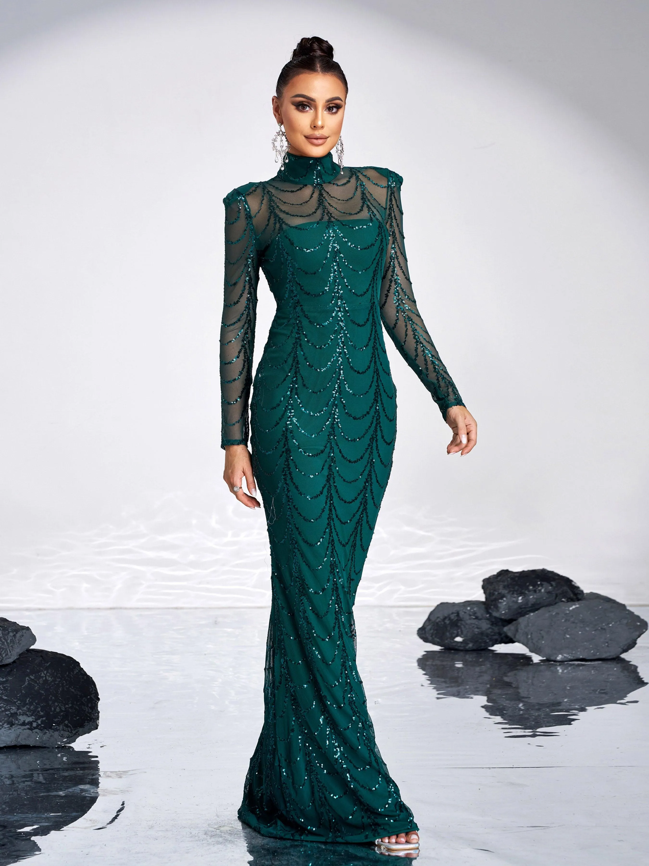 See-through Ripple Cocktail Dress M0032