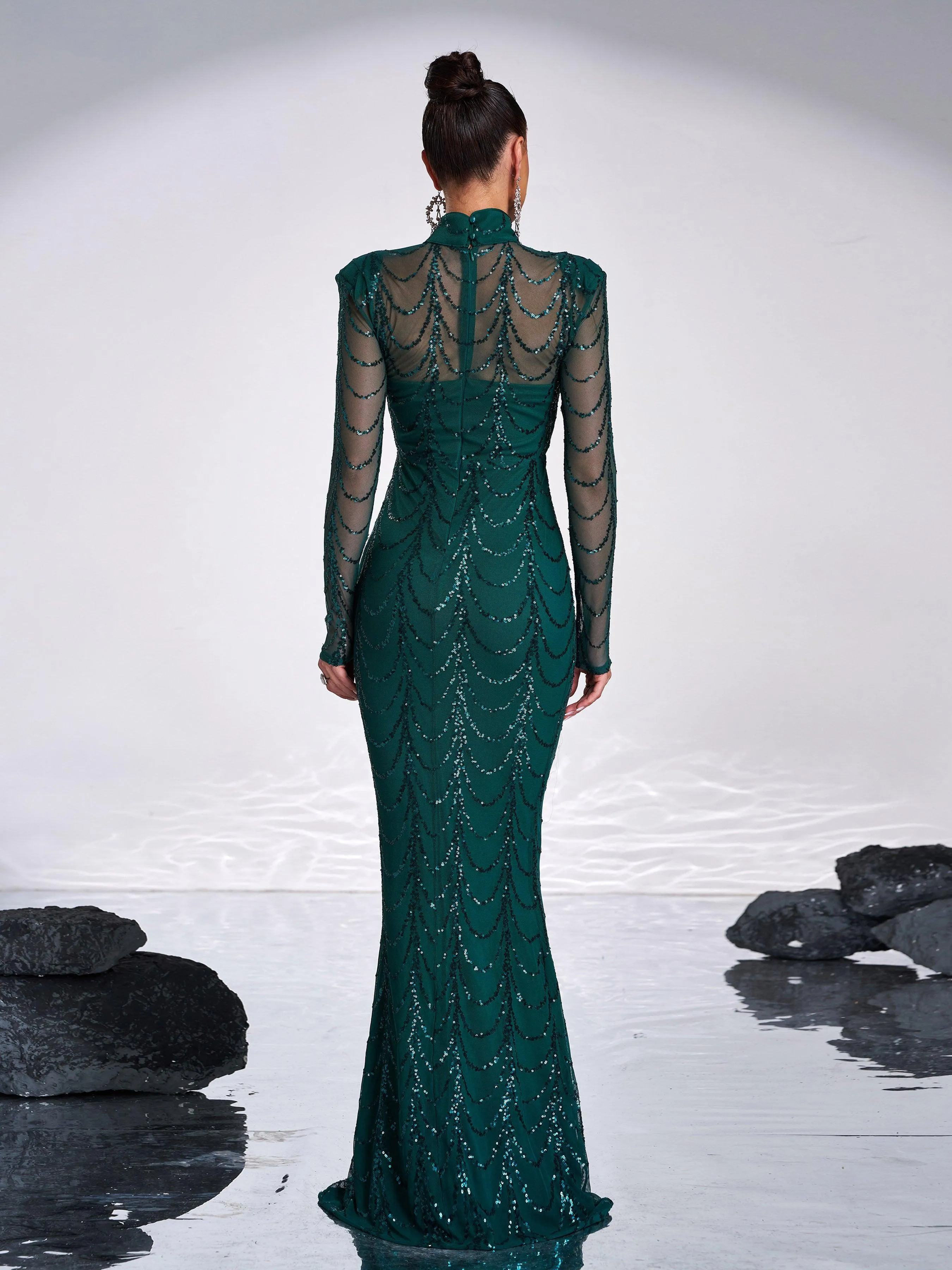 See-through Ripple Cocktail Dress M0032