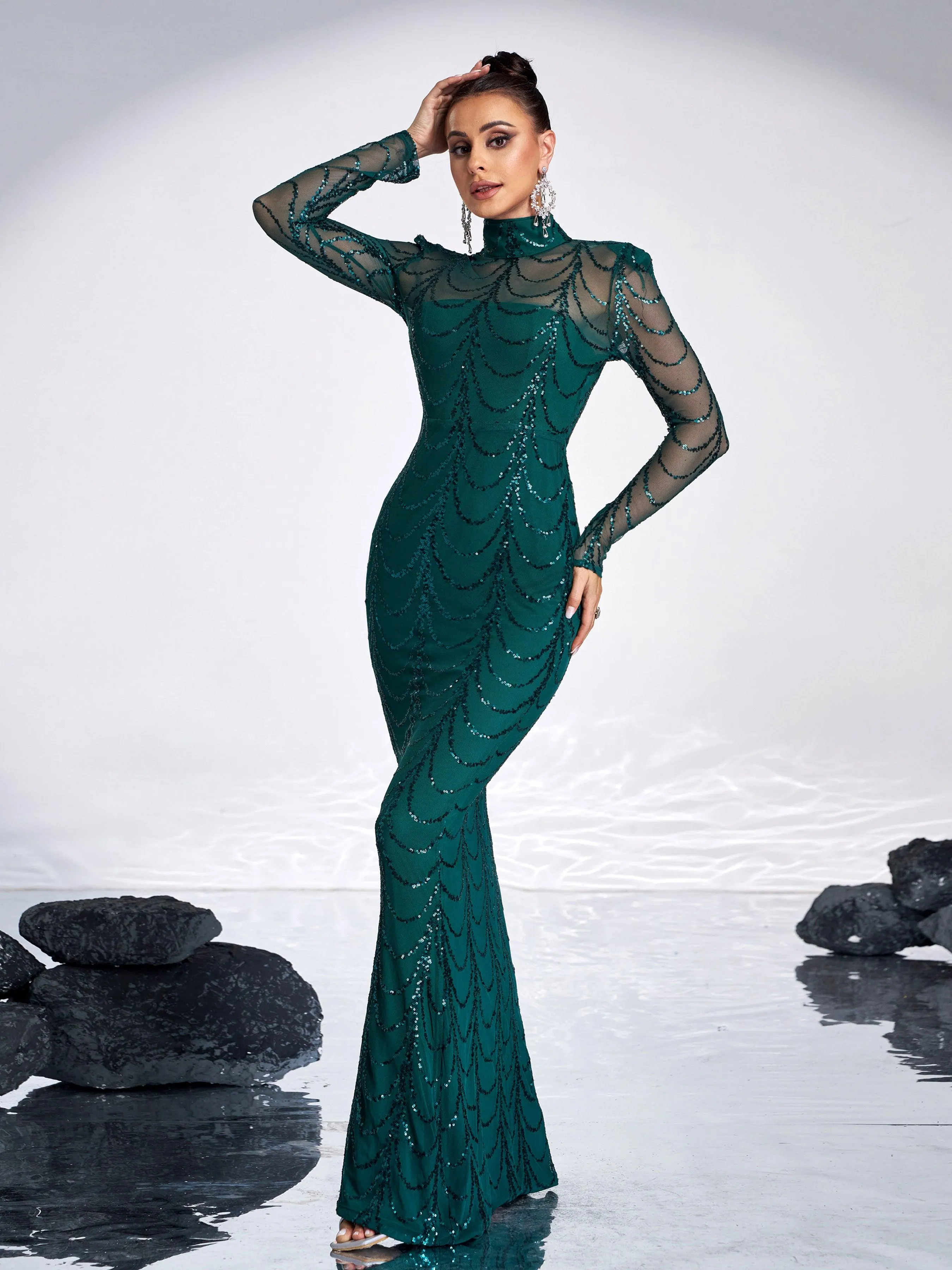 See-through Ripple Cocktail Dress M0032