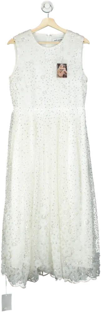 Self-Portrait White Beaded Sequin Midi Dress UK 12