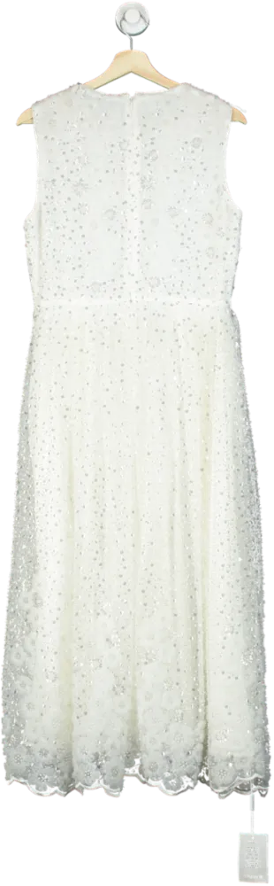 Self-Portrait White Beaded Sequin Midi Dress UK 12