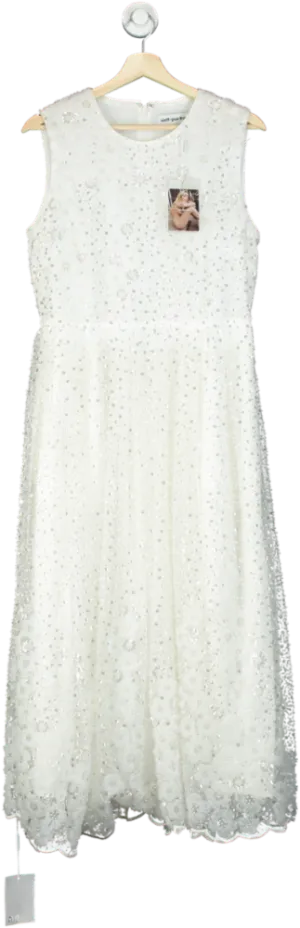 Self-Portrait White Beaded Sequin Midi Dress UK 12