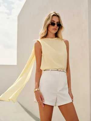 Semi-Sheer Cowl-Neck Sash Back Blouse