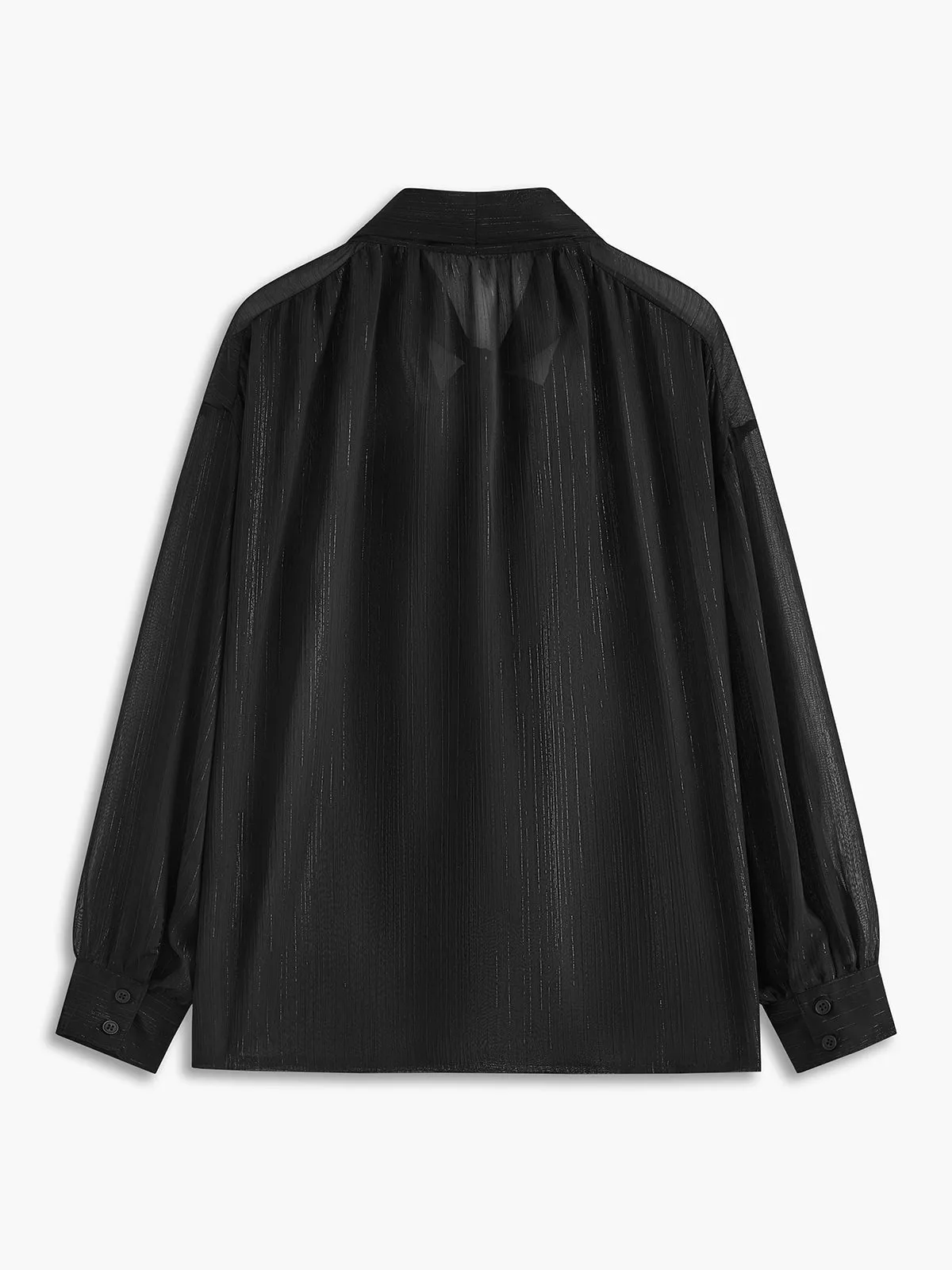 Semi-Sheer Tie-Neck Chiffon Blouse