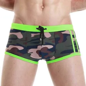 SEOBEAN Camo Printing Sexy Low Waist Swim Trunks for Men