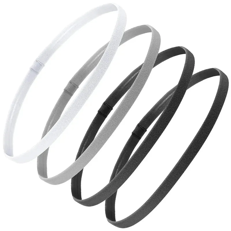 Set of 4 Solid Non-Slip Elastic Sports Headbands - Unisex Exercise Sweatbands