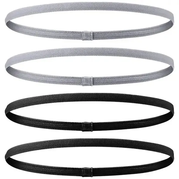 Set of 4 Solid Non-Slip Elastic Sports Headbands - Unisex Exercise Sweatbands