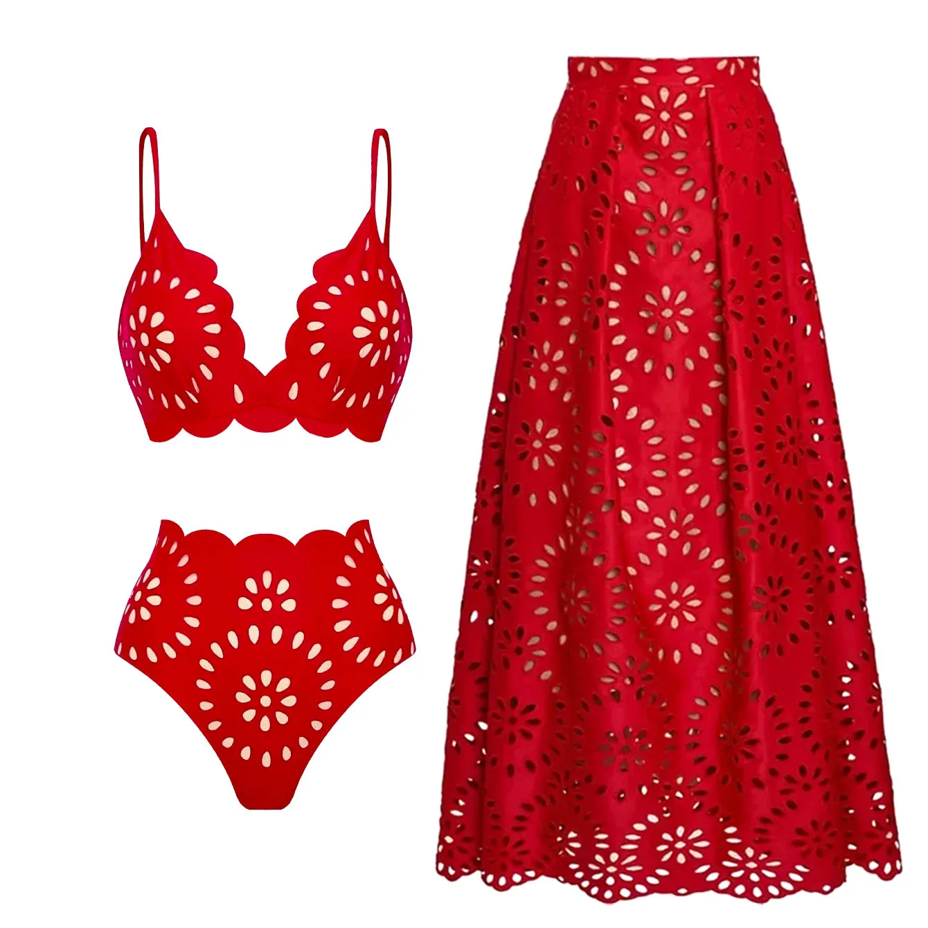 Sexy black & red One Piece Swimsuit With Cover Up Women Bikini 2025 Swimwear Female Swimming Suit Long Skirt Red Biquini Bodysuit Beachwear