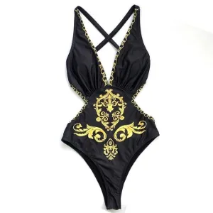 Sexy Black Swimwear Women Patchwork Halter swimsuit