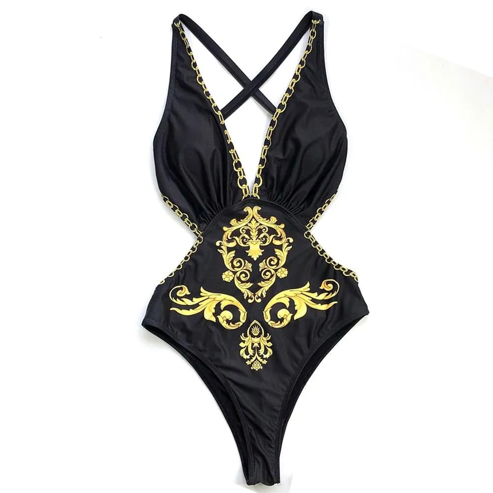 Sexy Black Swimwear Women Patchwork Halter swimsuit